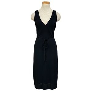 Michel Stephen Paris Dress Vintage Black V-neck Tie Front Large